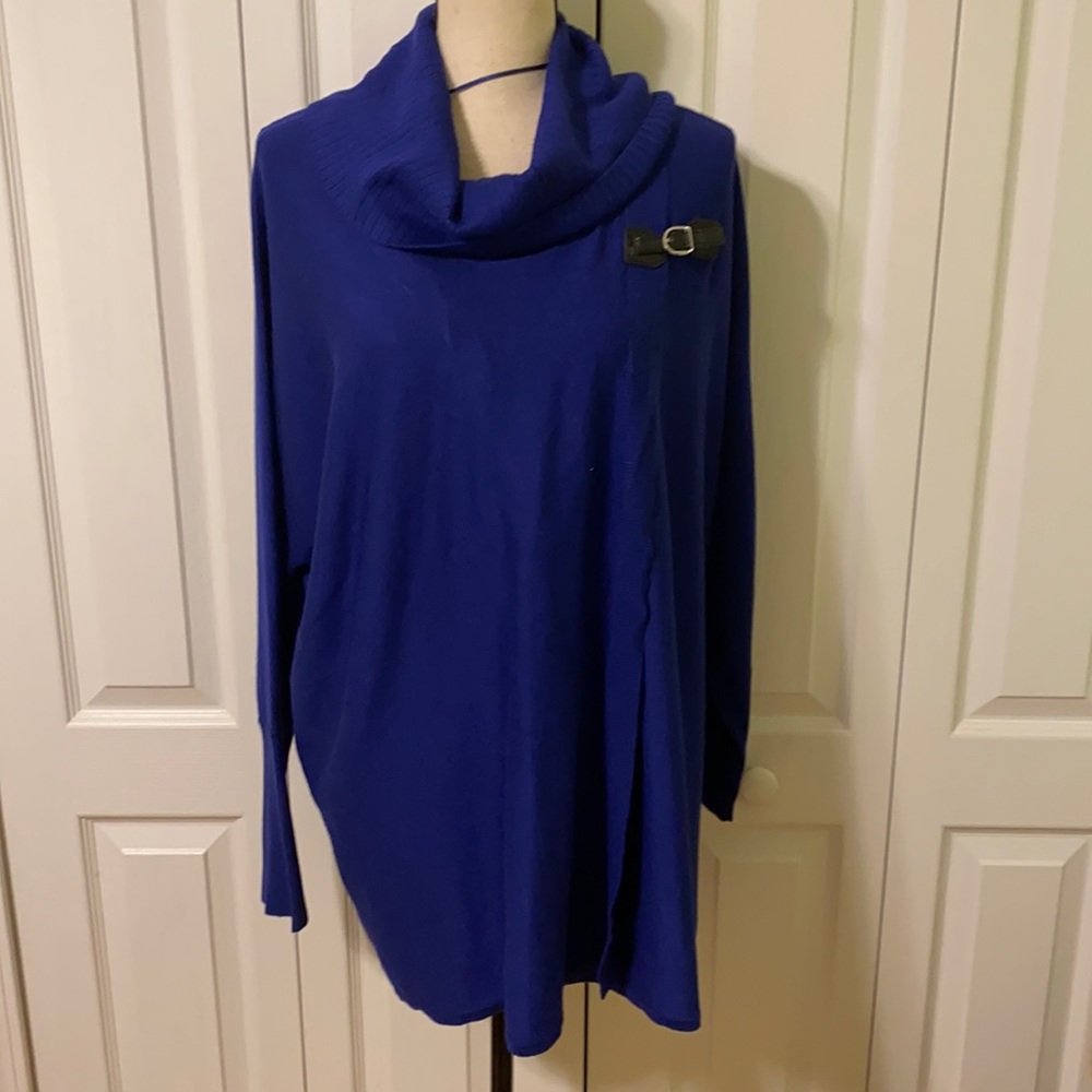 Elegant Blue Cowl Neck Sweater